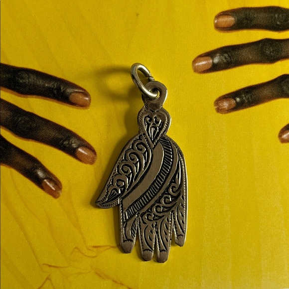 Intricate Silver Hamsa Hand Charm - Sterling silver